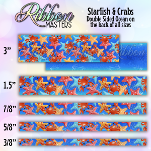 Starfish & Crabs Ocean Double Sided Pre-Buy Ribbon Open Until 3/28/26 (Copy)