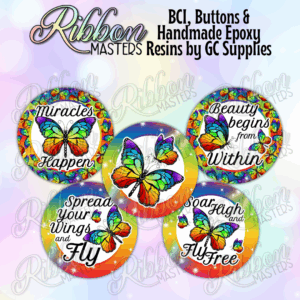 Butterfly Rainbow Buttons or Resins - Set of 5