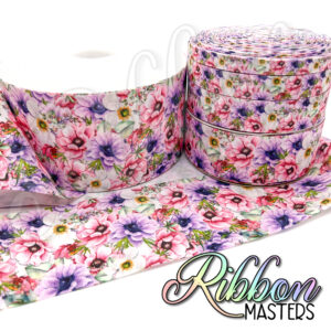 Flowers - Multicolored Seamless Single Sided Grosgrain Ribbon