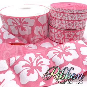 Sherbet Hibiscus Ink and Glitter Flowers RTS Wholesale DOUBLE Sided Ribbon