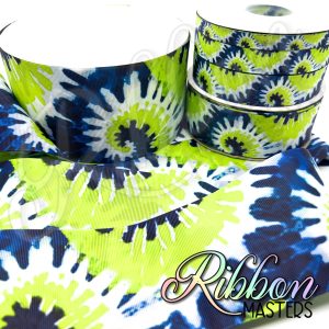 Tie Dye Royal Lime White RTS Wholesale DOUBLE Sided Ribbon