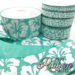 Tropic Hibiscus Ink and Glitter Flowers RTS Wholesale DOUBLE Sided Ribbon