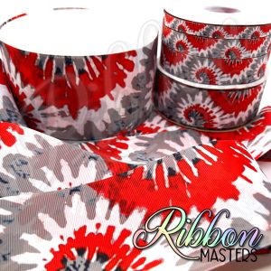 Tie Dye Red Gray White RTS Wholesale DOUBLE Sided Ribbon