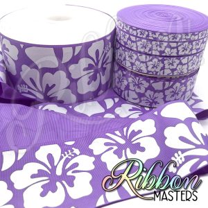 Hyacinth Hibiscus Ink and Glitter Flowers RTS Wholesale DOUBLE Sided Ribbon