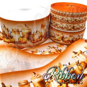 Fall Drinks and Pumpkins RTS Wholesale DOUBLE Sided Ribbon
