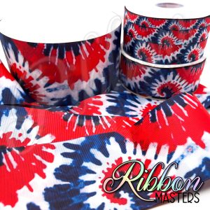 Tie Dye Red White Blue RTS Wholesale DOUBLE Sided Ribbon